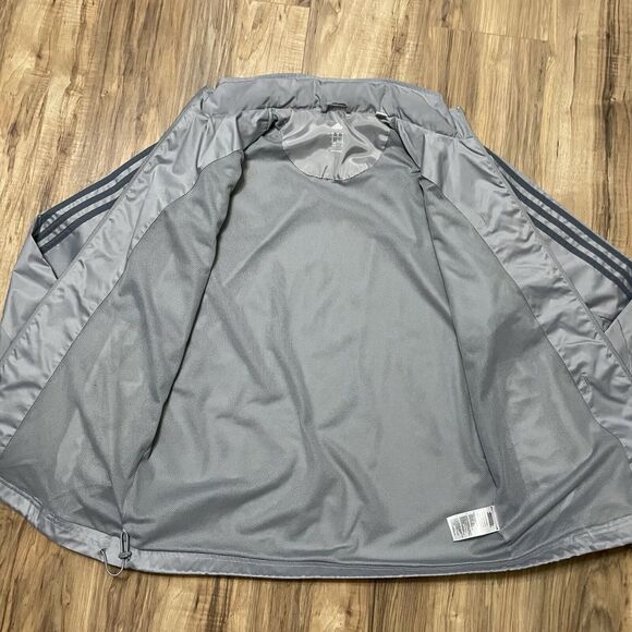 Adidas 3 Stripe Windbreaker Full Zip Jacket Mens Medium Mesh Lined Grey - Picture 6 of 9